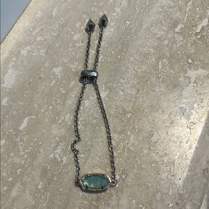 Elaina Silver Adjustable Chain Bracelet in Light Green Mother of Pearl - KS